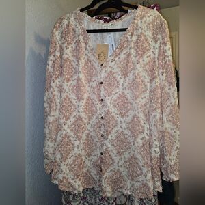 Floral Button-Up Blouse - Cream and Rust